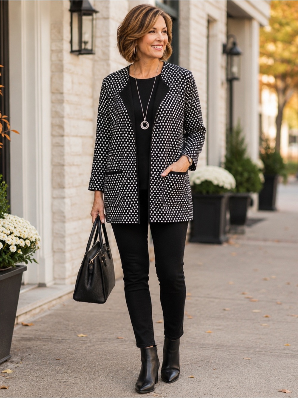Chico’s Travelers Size 1 Black White Dot Open Front Jacket Cardigan